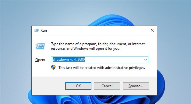 Set shutdown timer Windows 11 with Run Dialog Box