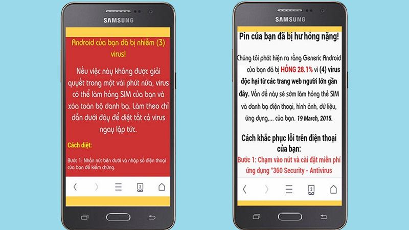 Web browser reported a faulty phone due to a virus! Here is a fix