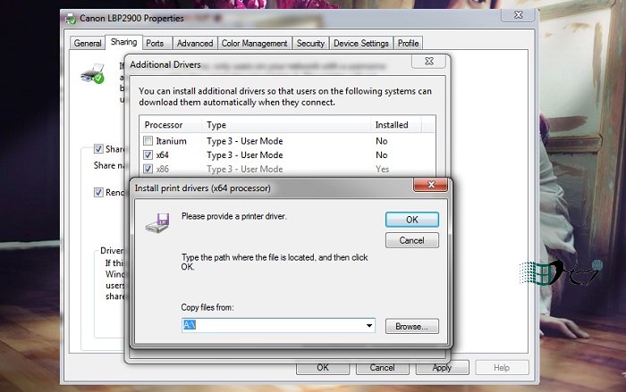 click Browse… and navigate to the folder containing the 64-bit Driver