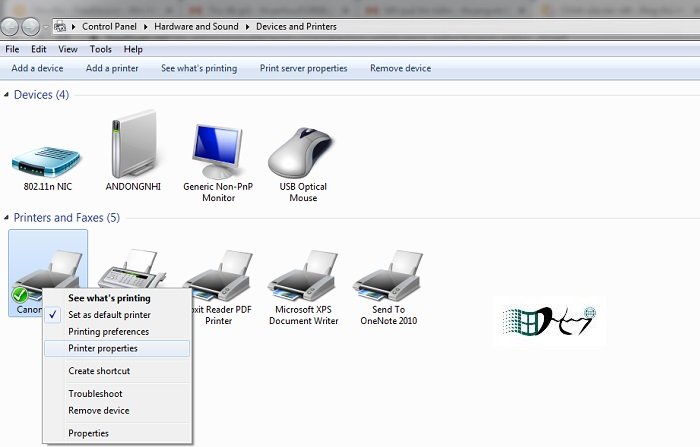 Then go to printer management area > Right click on the printer and select “Printer properties”.