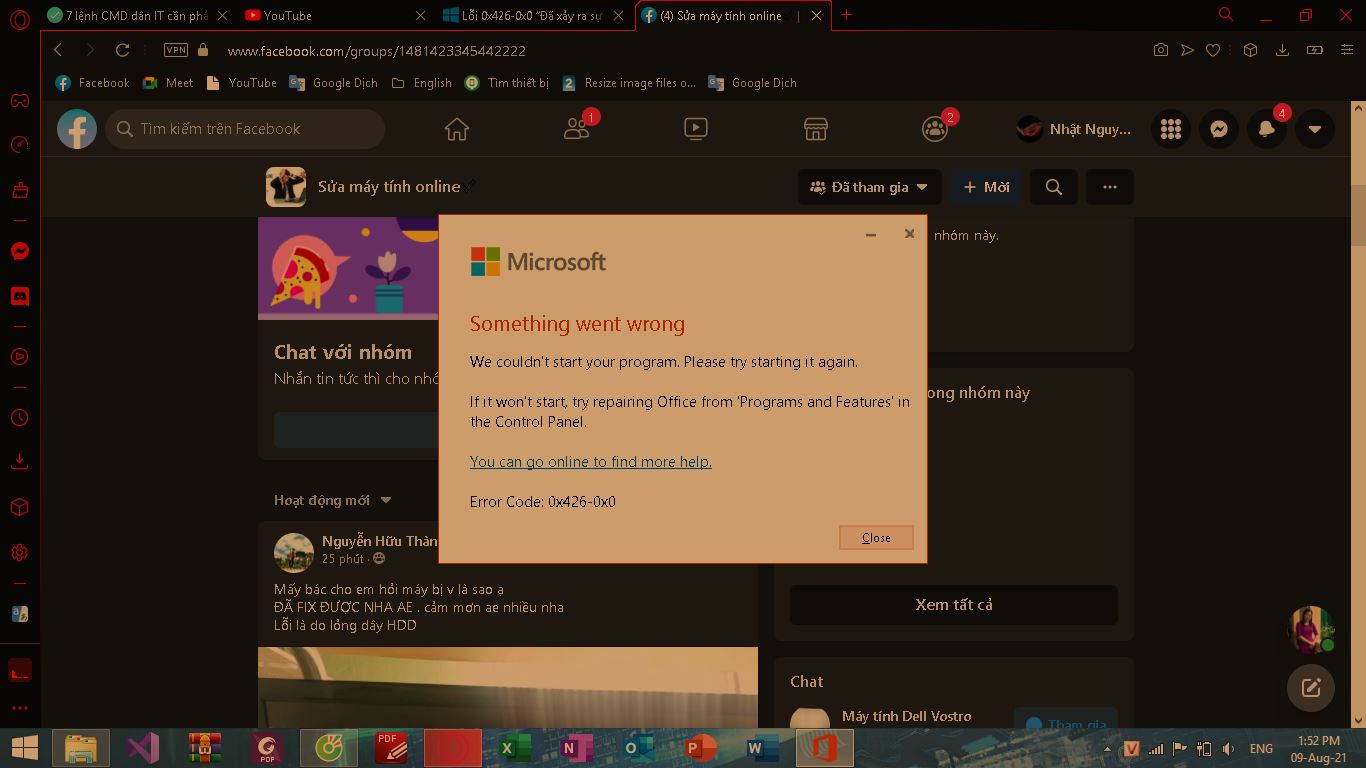 Khắc phục lỗi 0x426-0x0 khi khởi động Microsoft Office
