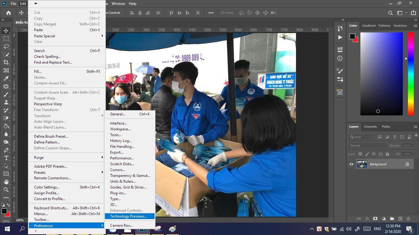 B1: Chọn Edit---> Preferences Technology Preview....