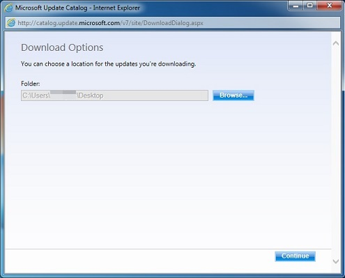 Select a location for the update you are downloading.
