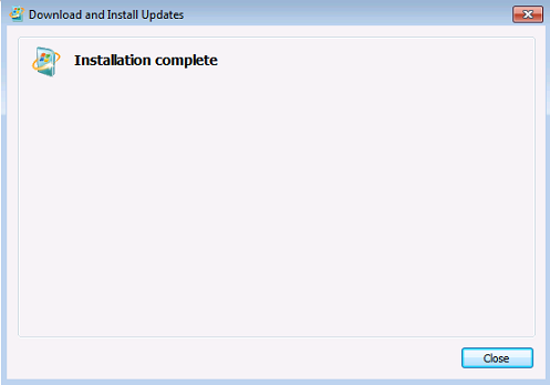 Download and install Updates window shows the installation complete.