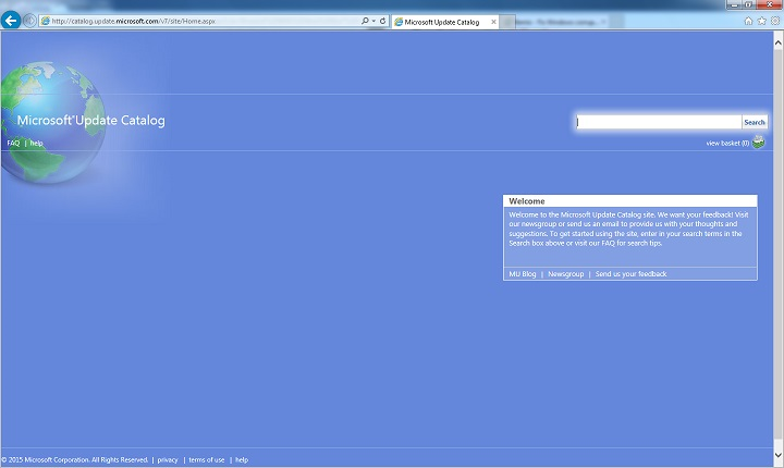 Microsoft Update Catalog in Internet Explorer.