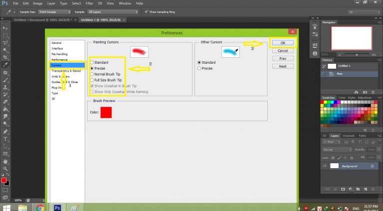 Select the Cursors tab