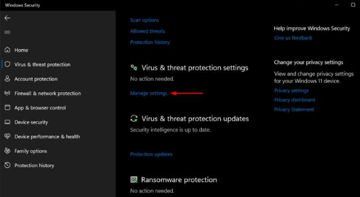 Click Manage settings