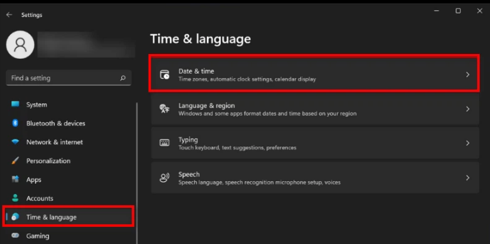 Select the Time & language option