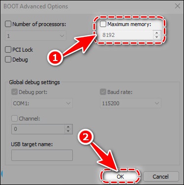 Uncheck Maximum memory