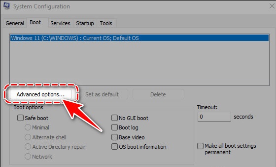 click Advanced Options