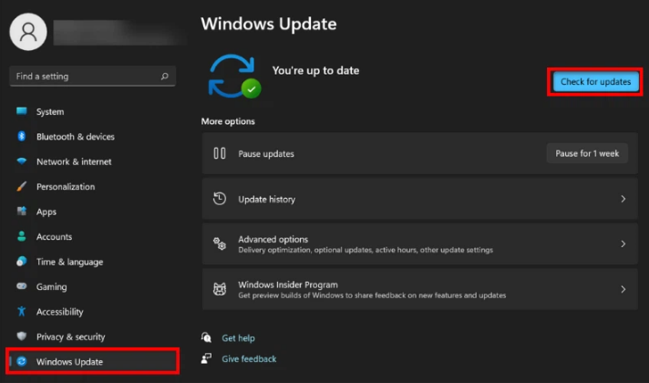 click the Check for updates