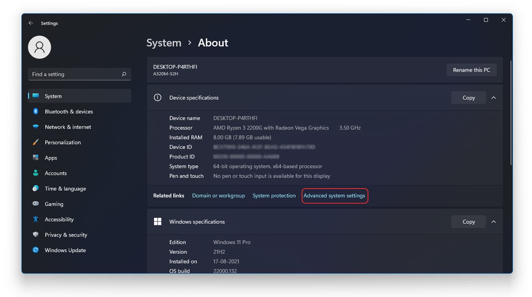 click on Advanced System Settings