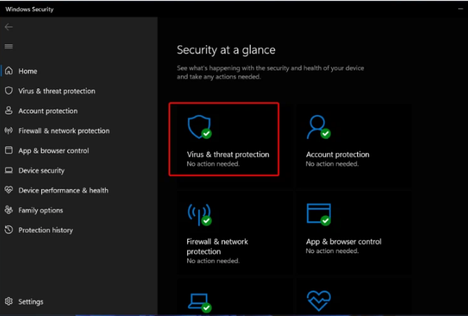 select Virus & threat protection