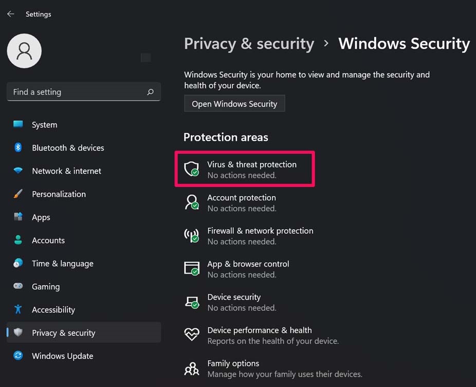 click on Virus & Threat Protection