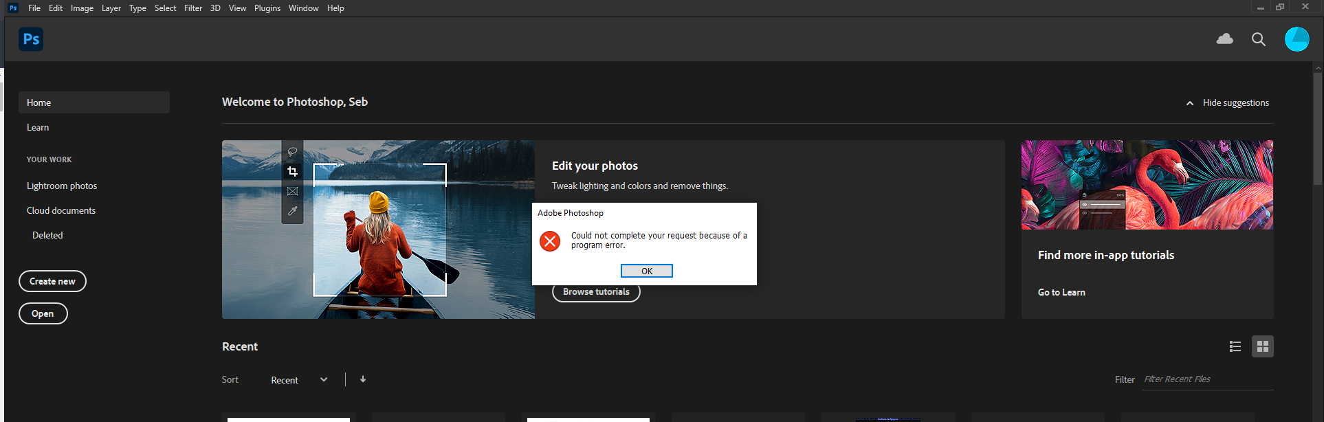 Can t close Photoshop program error