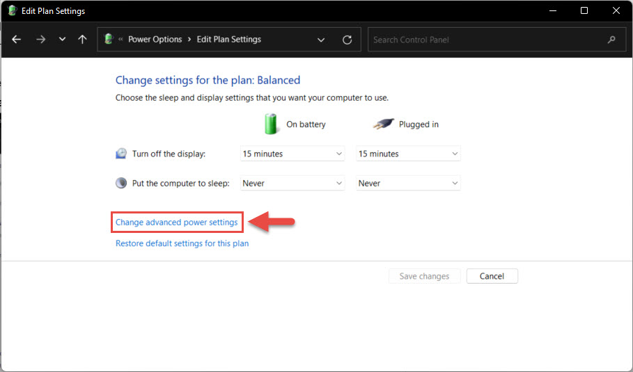  Change advanced power settings